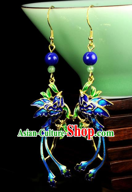 Chinese Traditional Jewelry Accessories Ancient Hanfu Cloisonne Cloisonne Phoenix Tassel Earrings for Women