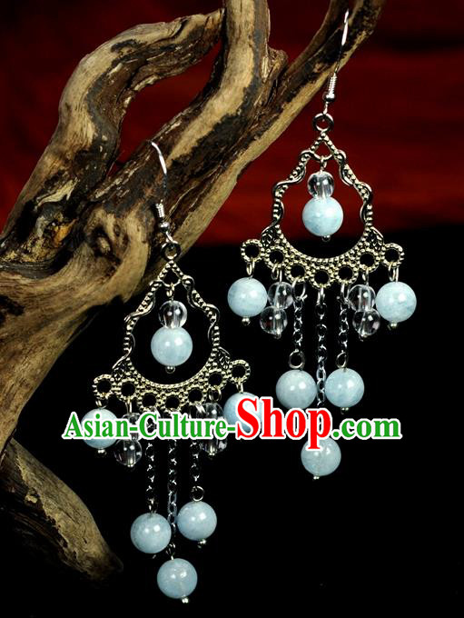 Chinese Traditional Jewelry Accessories Ancient Hanfu Jadeite Earrings for Women