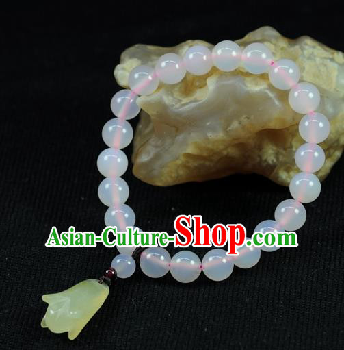 Chinese Traditional Accessories Ancient Handmade Rose Chalcedony Bracelet for Women