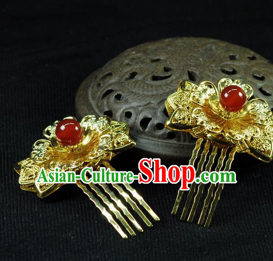 Chinese Traditional Hanfu Golden Hair Comb Hair Accessories Ancient Classical Hairpins for Women