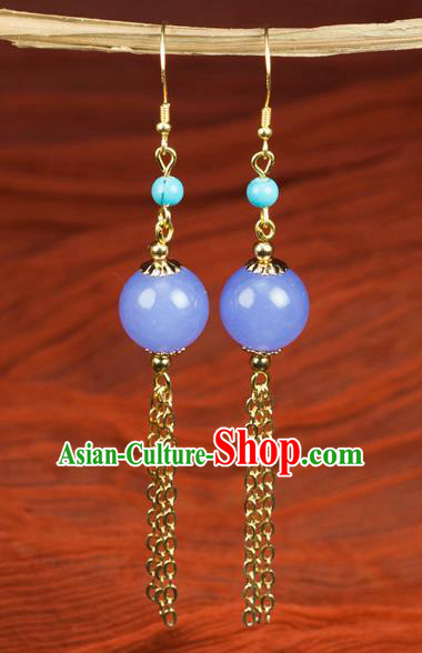 Chinese Traditional Jewelry Accessories Ancient Hanfu Purple Bead Earrings for Women