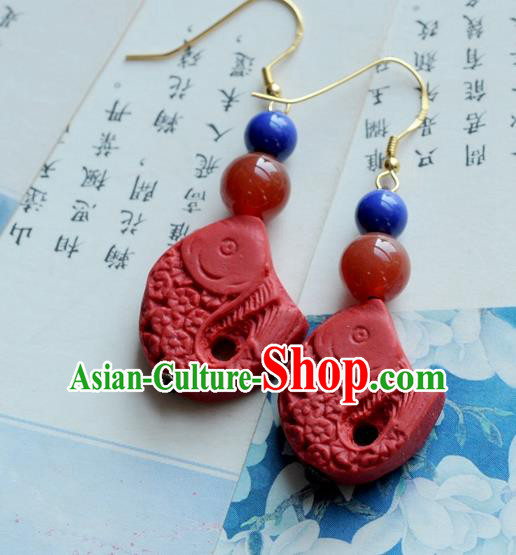 Chinese Traditional Jewelry Accessories Ancient Hanfu Red Lacquerware Carp Earrings for Women