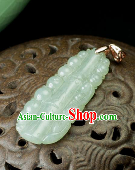 Chinese Traditional Jewelry Accessories Carving Bamboo Jade Craft Handmade Jadeite Pendant