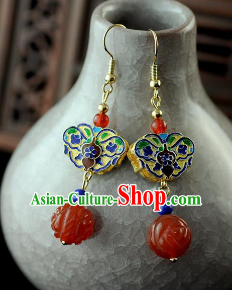 Chinese Traditional Jewelry Accessories Ancient Hanfu Blueing Butterfly Agate Earrings for Women
