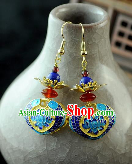Chinese Traditional Blueing Lotus Jewelry Accessories Ancient Hanfu Earrings for Women