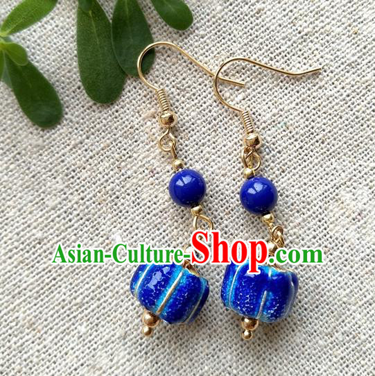 Chinese Traditional Blueing Pumpkin Jewelry Accessories Ancient Hanfu Earrings for Women
