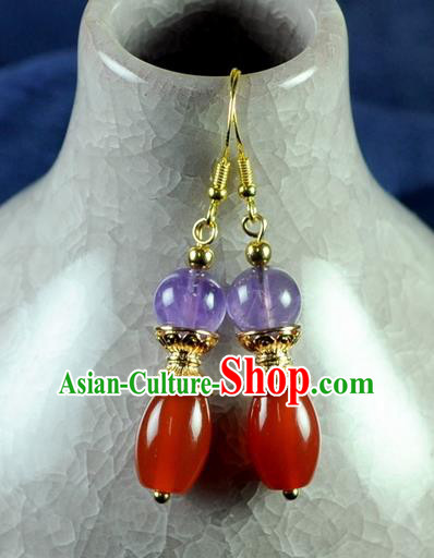 Chinese Traditional Jewelry Accessories Ancient Hanfu Red Agate Earrings for Women