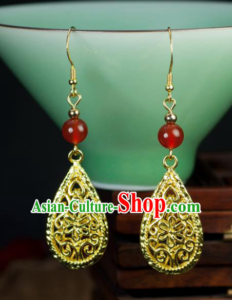 Chinese Traditional Jewelry Accessories Ancient Hanfu Golden Earrings for Women