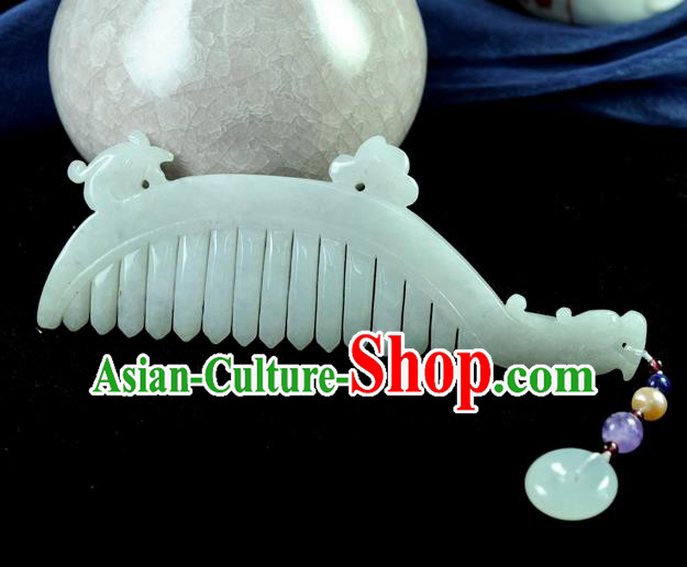 Chinese Traditional Jewelry Accessories Jade Sculpture Craft Hair Comb Handmade Jadeite Pendant