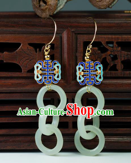 Chinese Traditional Jewelry Accessories Ancient Hanfu Jade Cloisonne Earrings for Women