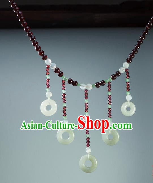 Chinese Traditional Jewelry Accessories Ancient Hanfu Jade Tassel Garnet Necklace for Women