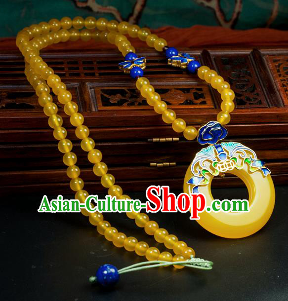 Chinese Traditional Jewelry Accessories Ancient Hanfu Canary Stone Necklace for Women