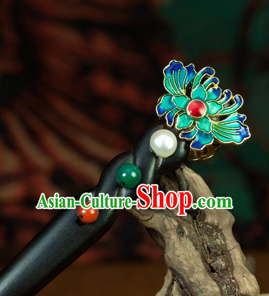 Chinese Traditional Hanfu Blueing Lotus Hair Clip Hair Accessories Ancient Classical Hairpins for Women