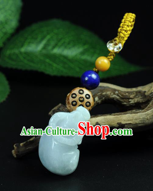 Chinese Traditional Jewelry Accessories Jade Sculpture Ox Craft Handmade Jadeite Pendant