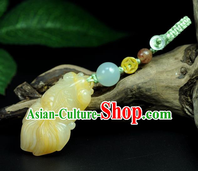 Chinese Traditional Jewelry Accessories Jade Sculpture Craft Handmade Yellow Jadeite Goldfish Pendant