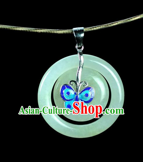 Chinese Traditional Jewelry Accessories Blueing Butterfly Jade Craft Handmade Jadeite Pendant