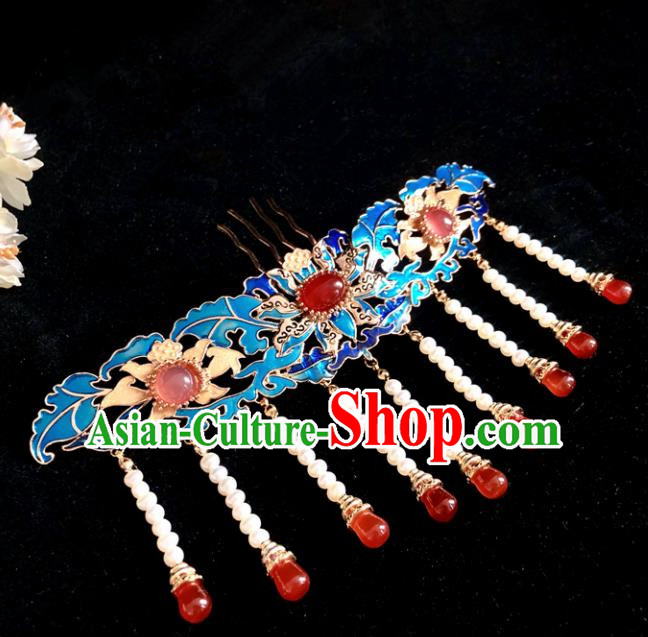 Chinese Classical Hair Accessories Traditional Ancient Hanfu Blueing Agate Tassel Hairpins for Women