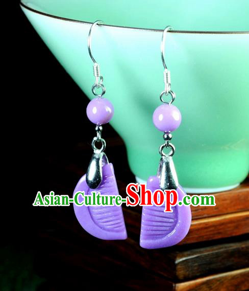 Chinese Traditional Jade Jewelry Accessories Ancient Hanfu Purple Micalex Earrings for Women