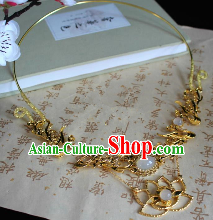 Chinese Classical Jewelry Accessories Traditional Ancient Hanfu Golden Lotus Necklace for Women