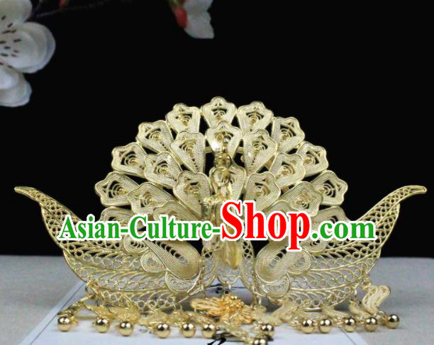 Chinese Classical Golden Phoenix Hairpins Wedding Hair Accessories Traditional Ancient Hair Clip for Women