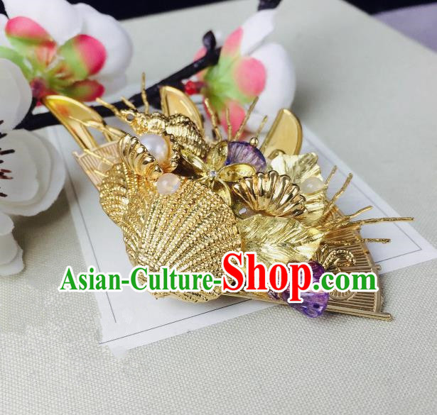 Chinese Classical Hairpins Traditional Ancient Golden Shell Hair Claw for Women