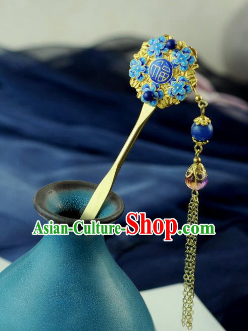 Chinese Traditional Palace Cloisonne Tassel Hair Clip Hair Accessories Ancient Classical Hairpins for Women