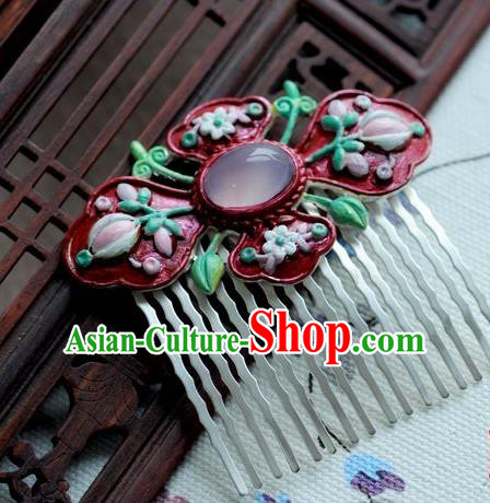 Chinese Traditional Red Hair Comb Hair Accessories Ancient Palace Classical Hairpins for Women