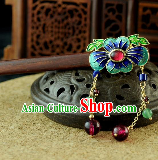 Chinese Traditional Palace Cloisonne Tassel Hair Clip Hair Accessories Ancient Classical Hairpins for Women