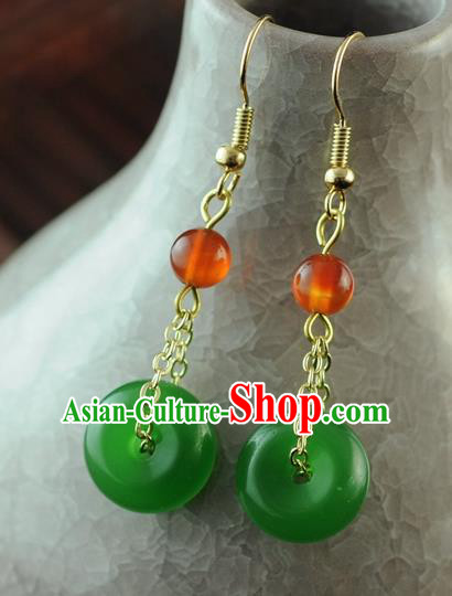 Chinese Traditional Jewelry Accessories Ancient Hanfu Green Jade Earrings for Women