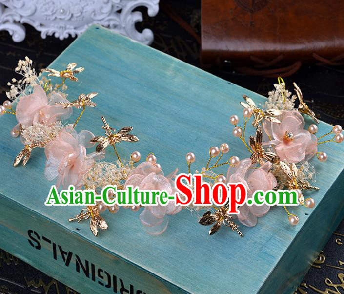 Top Grade Wedding Hair Accessories Bride Pink Flowers Hair Clasp for Women