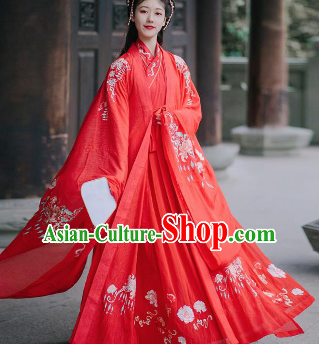 Chinese Tang Dynasty Wedding Red Hanfu Dress Traditional Ancient Princess Embroidered Costumes for Women