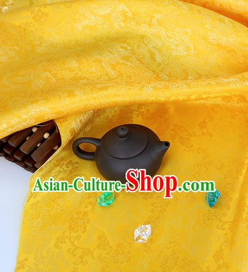 Asian Chinese Traditional Fabric Material Yellow Brocade Classical Dragons Pattern Design Satin Drapery