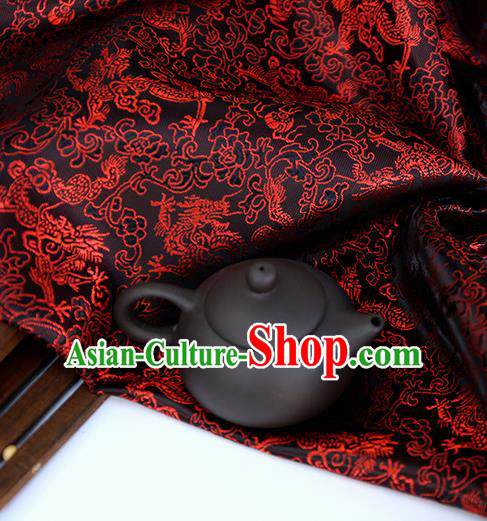 Asian Chinese Traditional Fabric Material Black Brocade Classical Dragons Pattern Design Satin Drapery