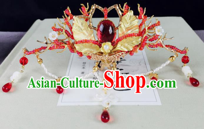 Chinese Classical Red Beads Hairpins Wedding Hair Accessories Traditional Ancient Hair Clip for Women