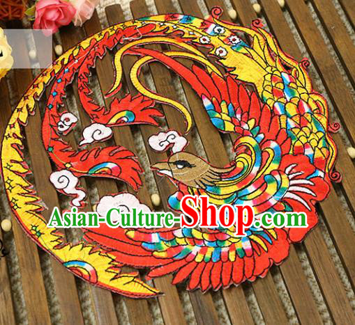 Chinese Traditional Tang Suit Fabric Accessories Ancient Embroidered Red Phoenix Cloth Patch