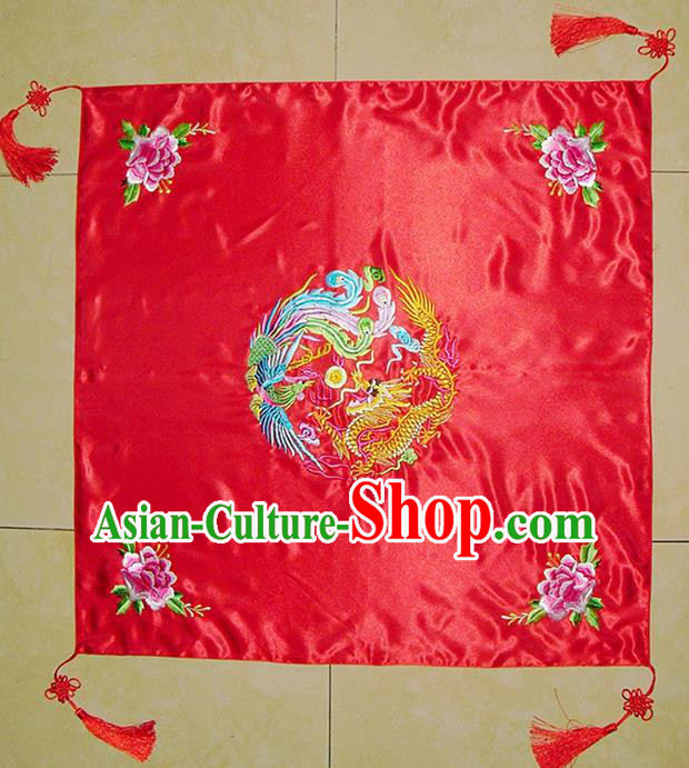 Chinese Traditional Wedding Headdress Ancient Bride Embroidered Phoenix Red Veil Curtain for Women