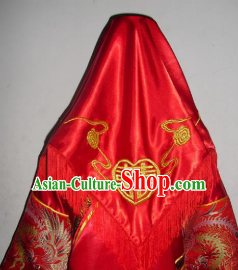 Chinese Traditional Bride Headdress Ancient Wedding Embroidered Red Veil Curtain for Women