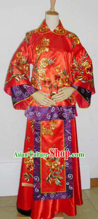 Chinese Traditional Red Wedding Dresses Ancient Bride Embroidered Costumes Xiuhe Suit for Women