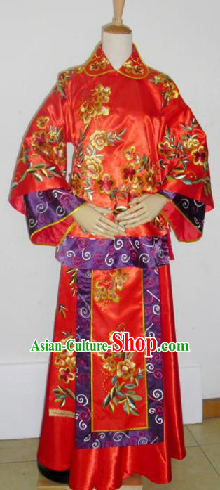 Chinese Traditional Red Wedding Dresses Ancient Bride Embroidered Costumes Xiuhe Suit for Women