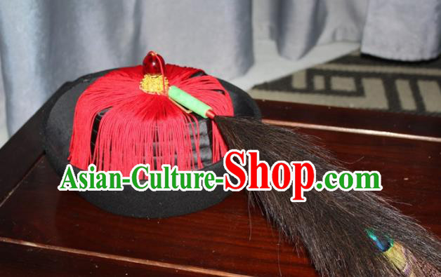 Chinese Traditional Qing Dynasty Minister Headdress Ancient Manchu Chancellor Hat for Men