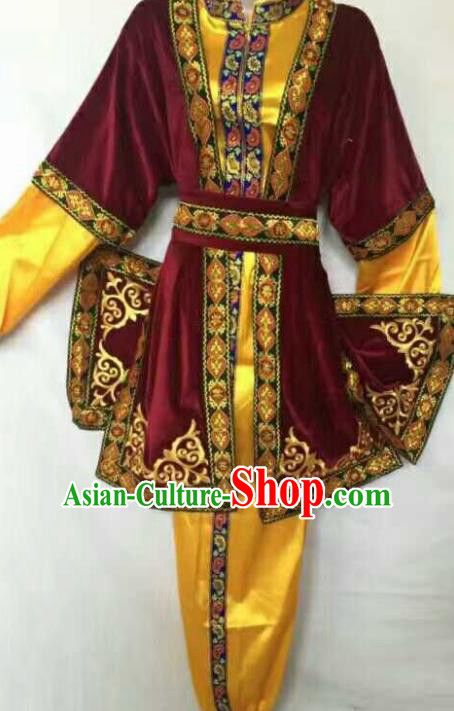 Chinese Traditional Folk Dance Red Costumes Uigurian Minority Dance Clothing for Men