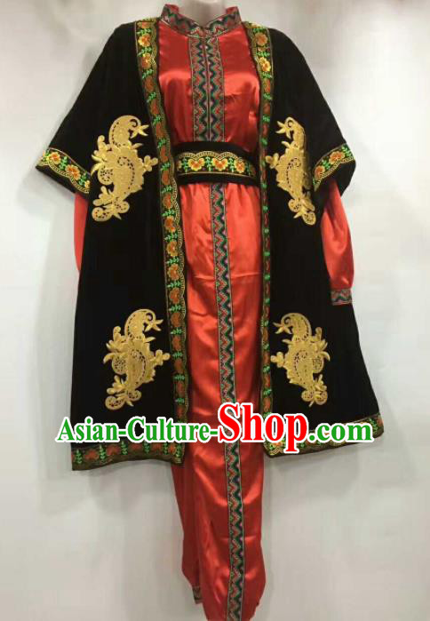 Chinese Traditional Folk Dance Red Costumes Uigurian Minority Dance Clothing for Men