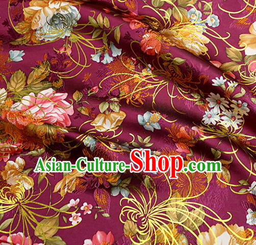 Chinese Traditional Amaranth Brocade Tang Suit Silk Fabric Material Classical Peony Pattern Design Satin Drapery