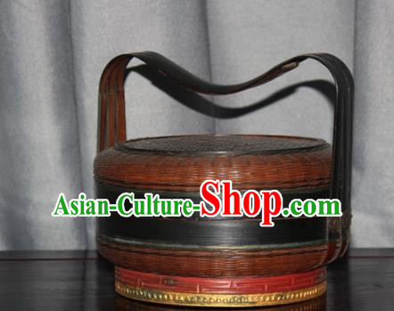 Chinese Ancient Handmade Straw Braid Craft Bamboo Basket Box Food Cabas