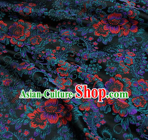 Chinese Traditional Black Brocade Cheongsam Silk Fabric Material Classical Pattern Design Satin Drapery