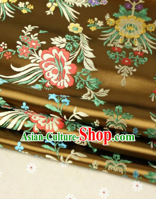 Asian Chinese Traditional Fabric Material Qipao Golden Brocade Classical Begonia Pattern Design Satin Drapery