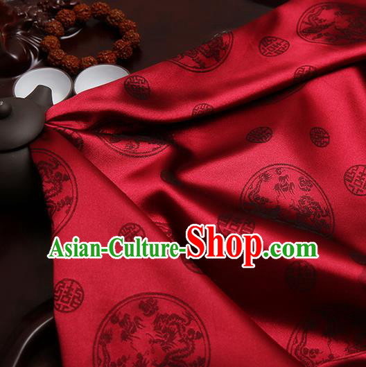 Chinese Traditional Brocade Cheongsam Classical Dragons Pattern Design Wine Red Silk Fabric Material Satin Drapery