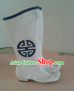 Chinese Traditional Ethnic Shoes Mongolian Minority Nationality White Leather Boots for Women