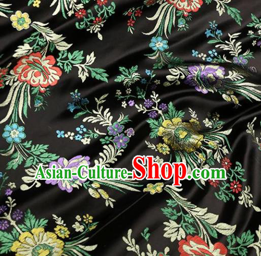 Asian Chinese Traditional Fabric Material Qipao Black Brocade Classical Begonia Pattern Design Satin Drapery
