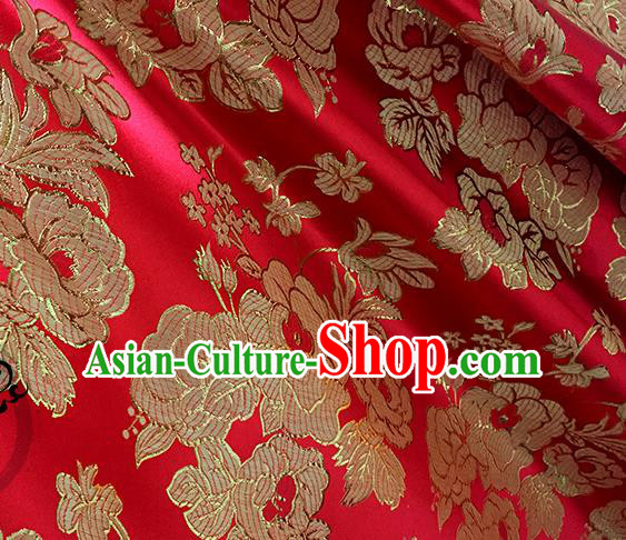 Chinese Traditional Red Brocade Classical Peony Pattern Design Silk Fabric Material Satin Drapery